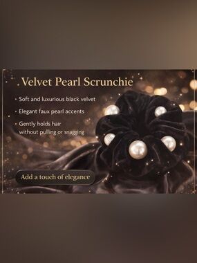 Black Velvet with Faux Pearls Scrunchie
